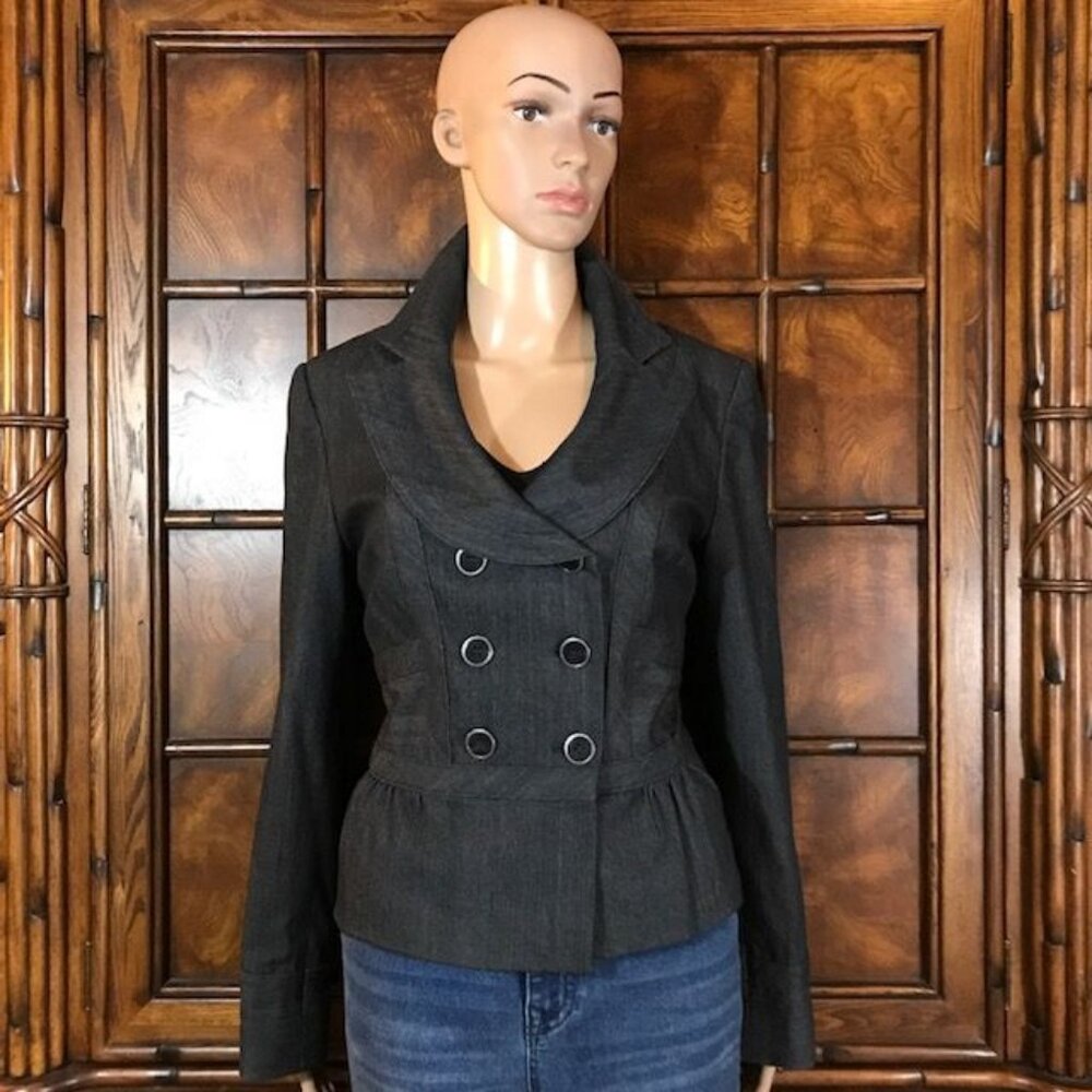Nine West Indigo Cannes Tailored Variegated Peplum Double Breasted Jacket